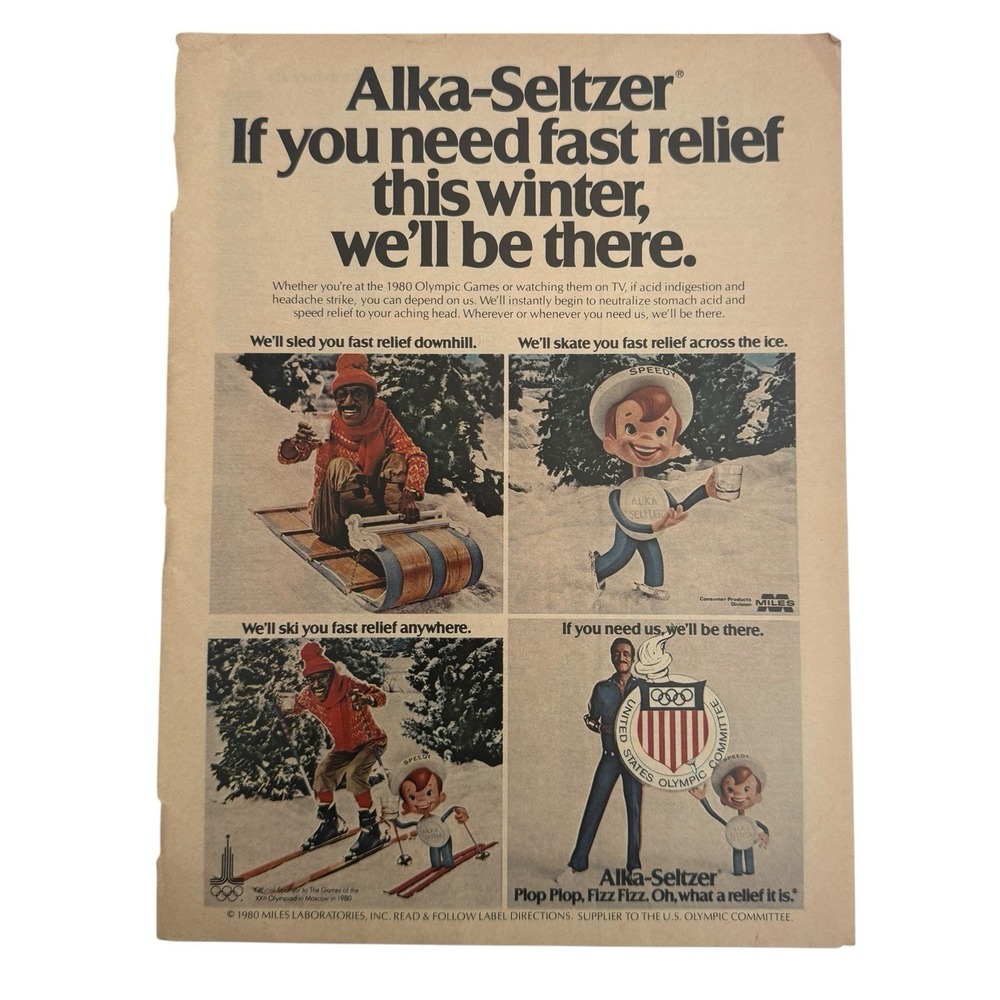 Vintage Alka-Seltzer Magazine Print Ad 1980‎ US Olympic Committee Advertisement